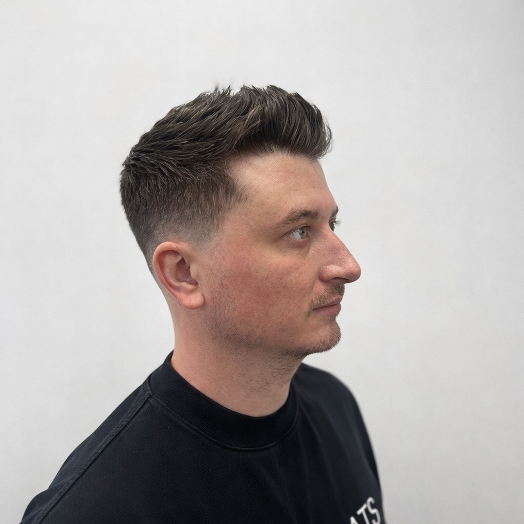 cropped and textured top haircut by Greg at Modern Rebel Barbershop in Los Angeles